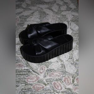 Tory Burch Black Platform Knotted Slide Sandals